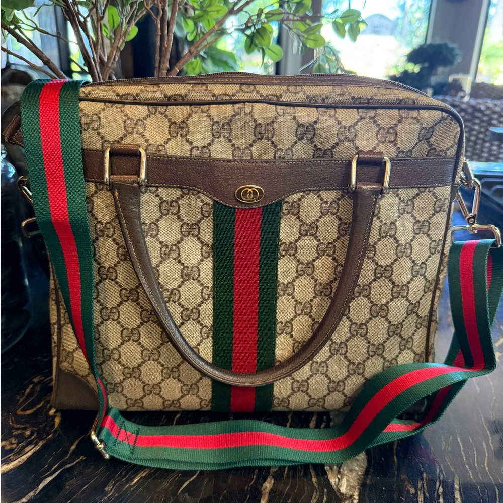 Vintage GUCCI web monogram laptop / tote / briefcase  travel crossbody bag purse
